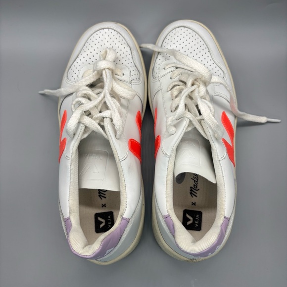 Veja x Madewell V-10 Leather Sneakers Women’s Size 6 Lilac Neon Orange Leather - Picture 7 of 10